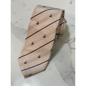Brooks Brothers IRREGULAR Striped Silk Tie 58.5 x 3 Sailboats Boats Nautical